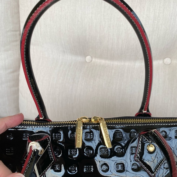 Arcadia Glossy Black and Textured Brown Satchel - Picture 5 of 12